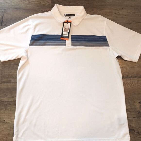 White w/blue stripe Pebble Beach golf polo shirt - Picture 1 of 4